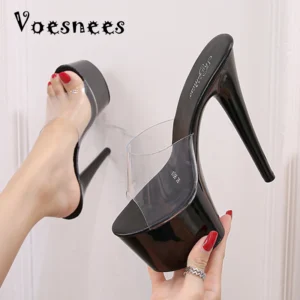 Outside Slippers Women Shoes Summer 2021 New Clear PVC Slipper Super High Heels 17cm Platform Sexy Slippers Big size 35-43 Fema