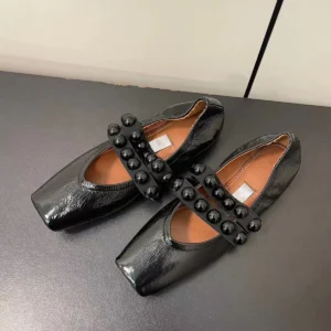 2025 autumn new patent leather Mary Jane women's ballet shoes, genuine leather single button flat bottomed shallow mouth single